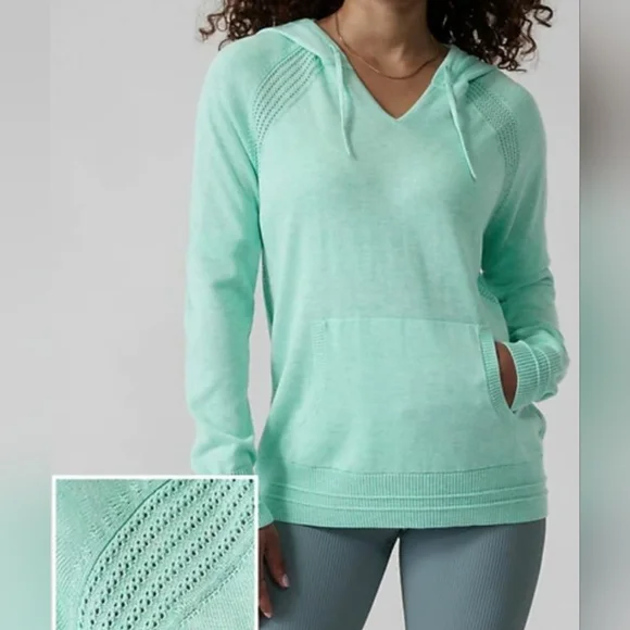 Athleta Lightweight Knit Hoodie - Mint Pointelle Accent - Picture 1 of 8